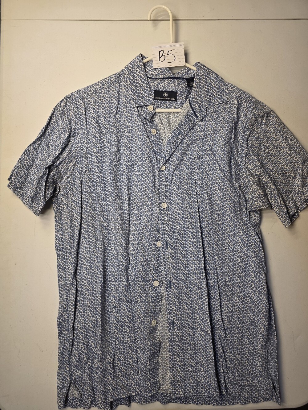 Hart Schaffner Marx Blue Micro-Print Short-Sleeve Button-Down Shirt